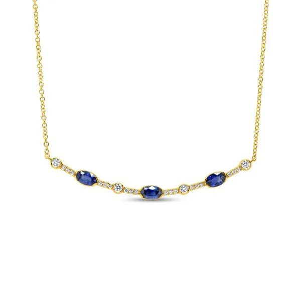 Uneek Precious Collection Oval Blue Sapphire Bar Necklace Quest Fine Jewelers Fairfax, VA
