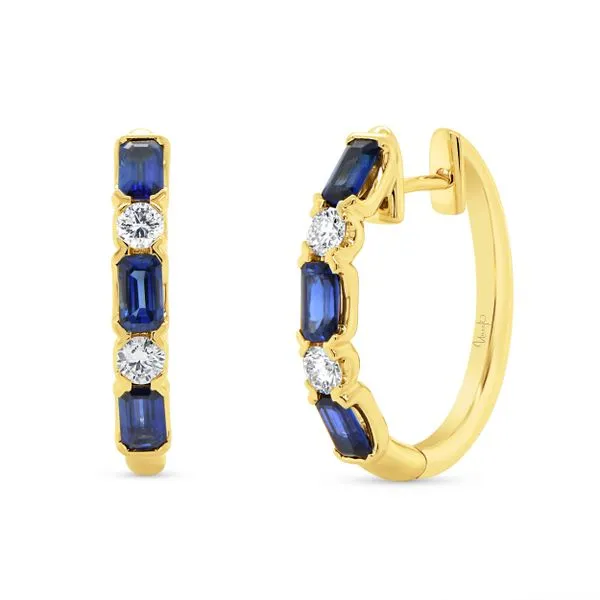 Uneek Precious Collection 1-Row Emerald Blue Sapphire Huggie Earrings Diamond Source Jewelers Greenwood Village, CO