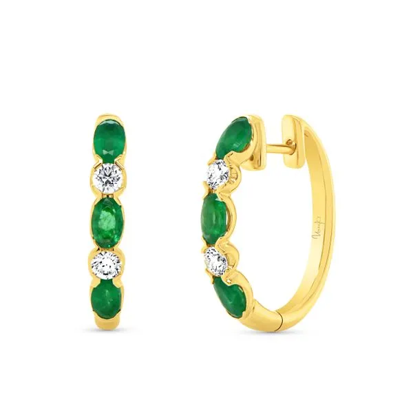 Uneek Precious Collection 1-Row Oval Emerald Huggie Earrings Quest Fine Jewelers Fairfax, VA