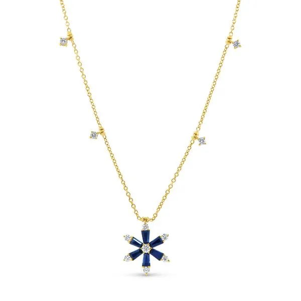 Uneek Precious Collection Baguette Blue Sapphire Drop Necklace Quest Fine Jewelers Fairfax, VA