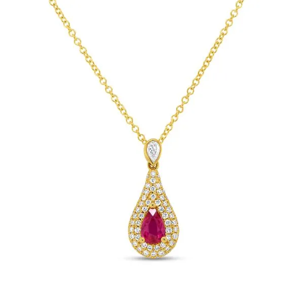 Uneek Precious Collection Halo Round Ruby Drop Pendant Tracy Jewelers Spokane, WA