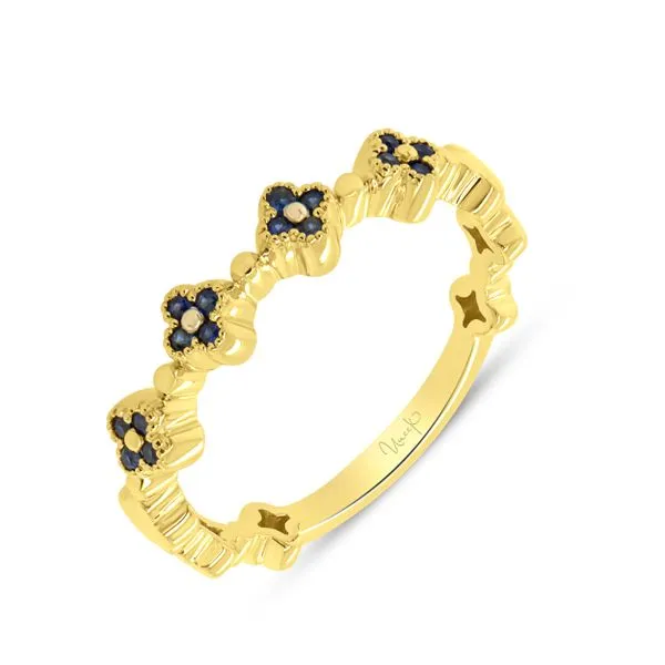 Uneek Precious Collection Floral Round Blue Sapphire Stackable Ring Aires Jewelers Morris Plains, NJ