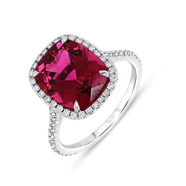 Uneek Precious Collection Halo Rubellite Engagement Ring Quest Fine Jewelers Fairfax, VA