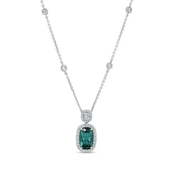 Uneek Precious Collection Cushion Green Tourmaline Drop Pendant Diamond Source Jewelers Greenwood Village, CO