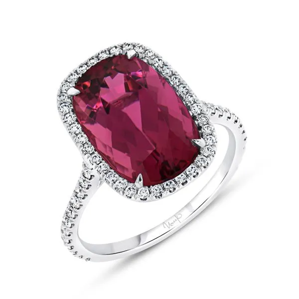 Uneek Precious Collection Halo Cushion Rubellite Engagement Ring Quest Fine Jewelers Fairfax, VA