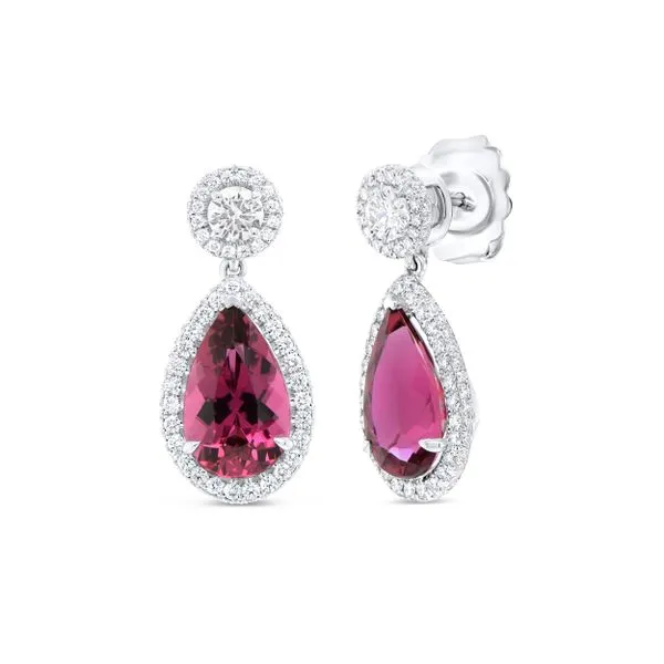 Uneek Precious Collection Halo Cushion Rubellite Drop Earrings Diamond Source Jewelers Greenwood Village, CO
