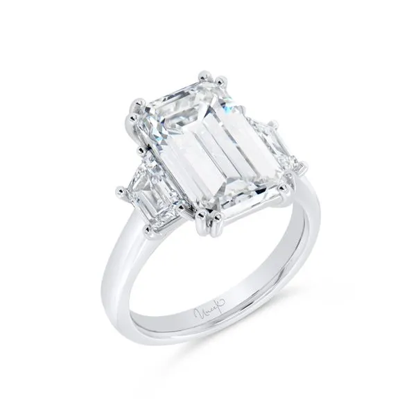 Uneek Signature Collection Three-Stone Emerald Diamond Engagement Ring Diamond Source Jewelers Greenwood Village, CO