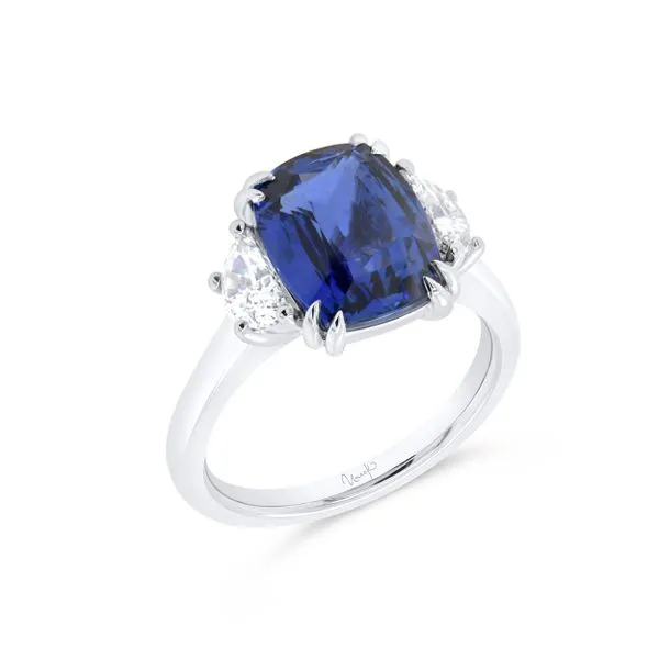 Uneek Precious Collection Three-Stone Cushion Blue Sapphire Engagement Ring Tracy Jewelers Spokane, WA