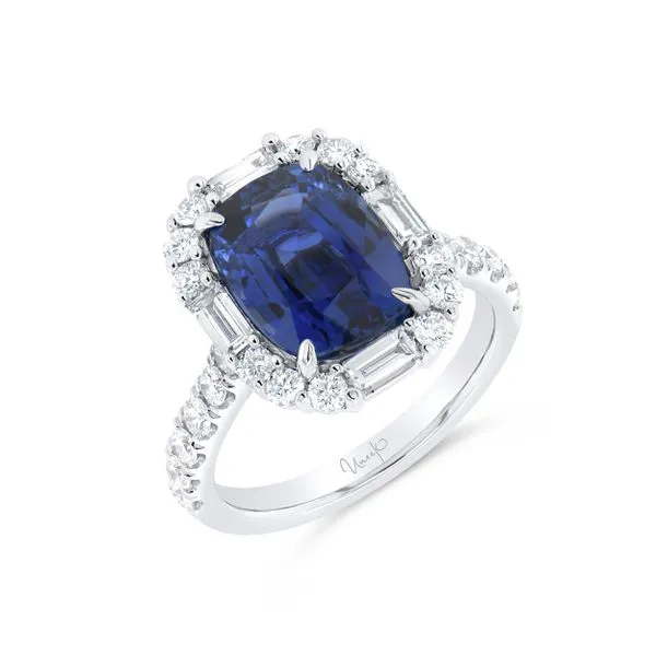 Uneek Precious Collection Halo Cushion Blue Sapphire Engagement Ring Quest Fine Jewelers Fairfax, VA
