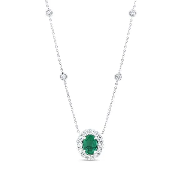 Uneek Precious Collection Halo Oval Emerald Drop Pendant Quest Fine Jewelers Fairfax, VA