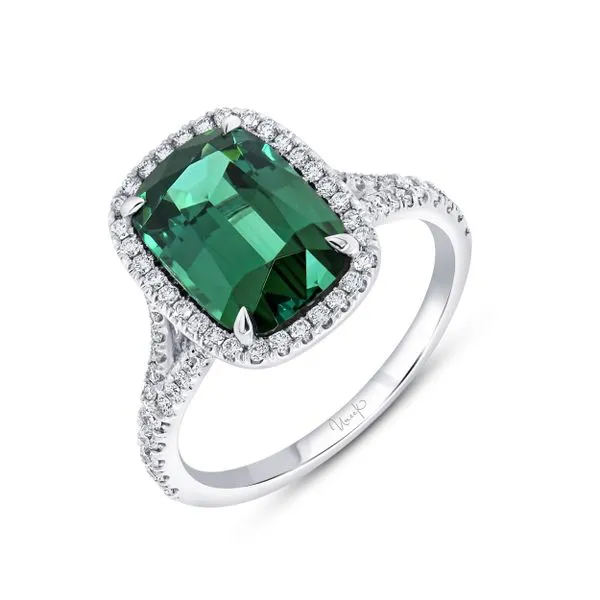 Uneek Precious Collection Halo Cushion Indicolite Tourmaline Engagement Ring Quest Fine Jewelers Fairfax, VA