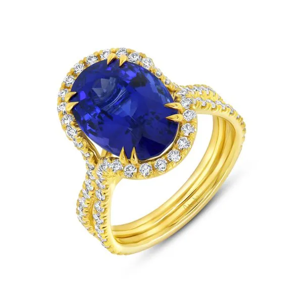 Uneek Precious Collection Halo Oval Tanzanite Engagement Ring Diamond Source Jewelers Greenwood Village, CO