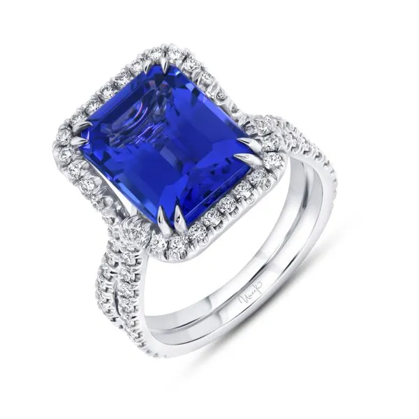 Uneek Precious Collection Halo Emerald Tanzanite Engagement Ring Diamond Source Jewelers Greenwood Village, CO