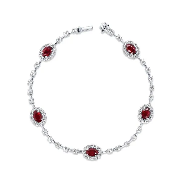 Uneek Precious Collection Halo Oval Ruby Link Bracelet Diamond Source Jewelers Greenwood Village, CO