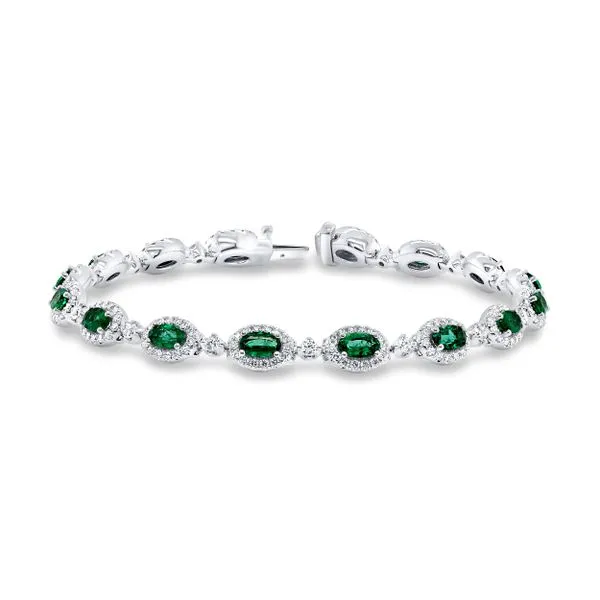 Uneek Precious Collection Halo Oval Emerald Link Bracelet Aires Jewelers Morris Plains, NJ