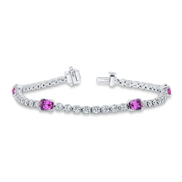 Uneek Precious Collection Cushion Pink Sapphire Link Bracelet Diamond Source Jewelers Greenwood Village, CO