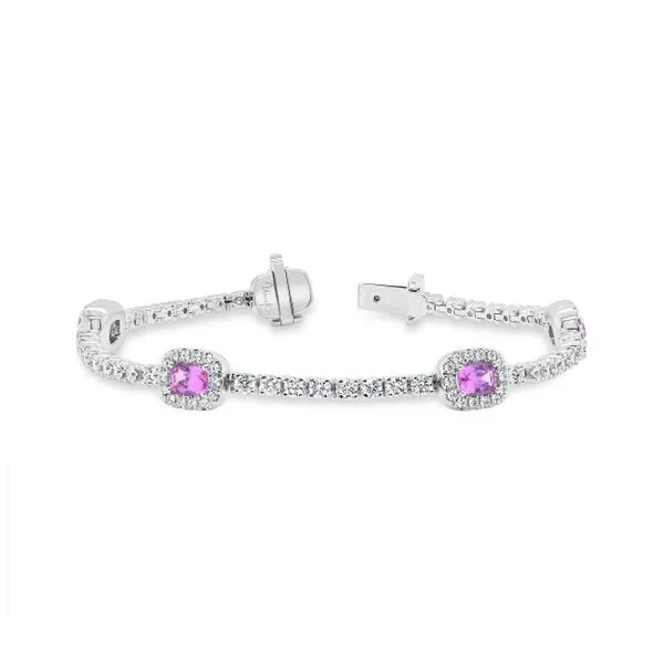 Uneek Precious Collection Halo Cushion Pink Sapphire Link Bracelet Quest Fine Jewelers Fairfax, VA