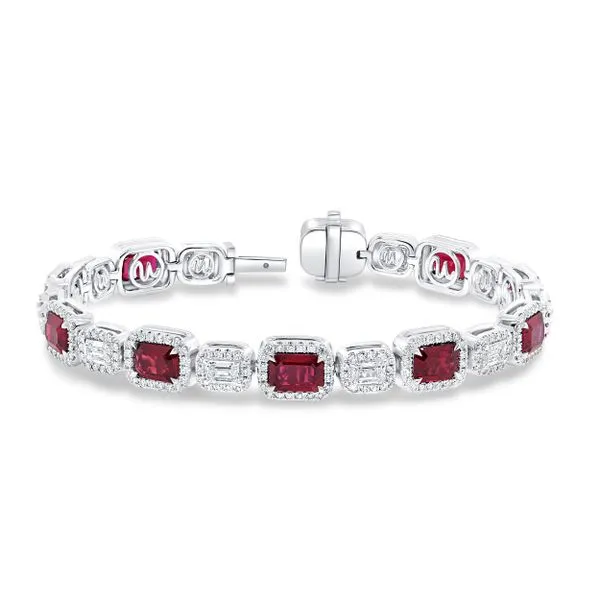 Uneek Precious Collection Halo Emerald Ruby Link Bracelet Aires Jewelers Morris Plains, NJ