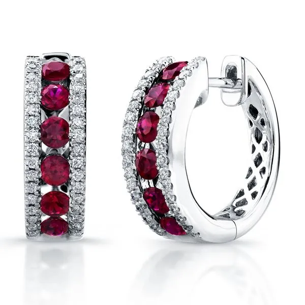 Uneek Precious Collection 3-Row Round Ruby Huggie Earrings Quest Fine Jewelers Fairfax, VA