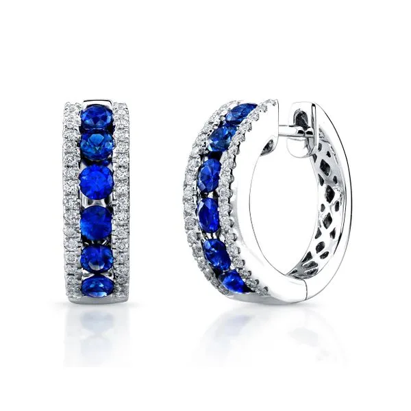 Uneek Precious Collection 3-Row Round Blue Sapphire Huggie Earrings Diamond Source Jewelers Greenwood Village, CO