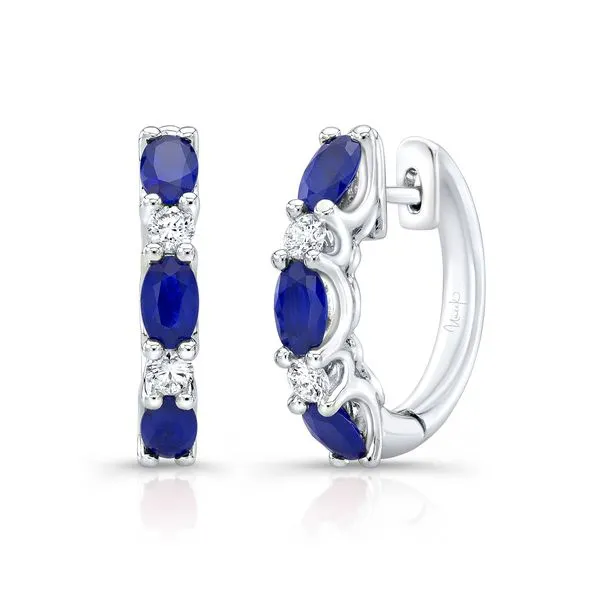 Uneek Precious Collection 1-Row Oval Blue Sapphire Huggie Earrings Diamond Source Jewelers Greenwood Village, CO