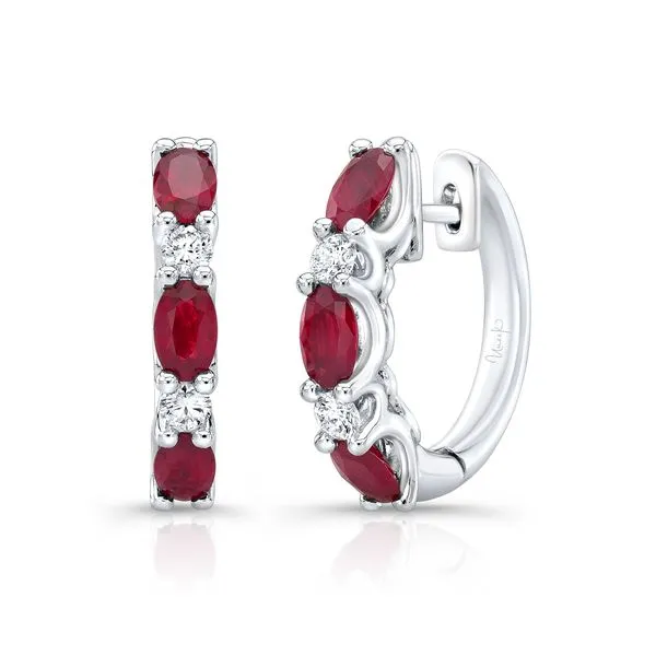 Uneek Precious Collection 1-Row Oval Ruby Huggie Earrings Quest Fine Jewelers Fairfax, VA