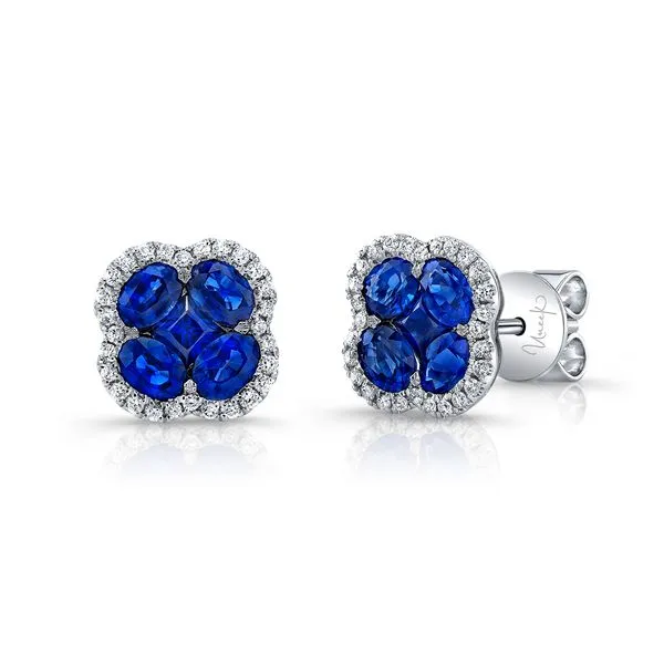 Uneek Precious Collection Floral Oval Blue Sapphire Stud Earrings Diamond Source Jewelers Greenwood Village, CO