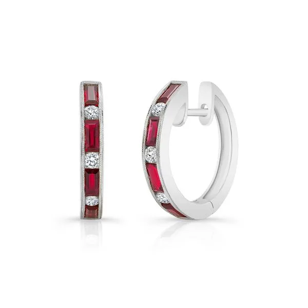 Uneek Precious Collection 1-Row Baguette Ruby Huggie Earrings Quest Fine Jewelers Fairfax, VA
