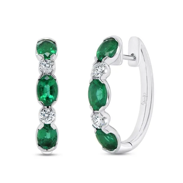 Uneek Precious Collection 1-Row Oval Emerald Huggie Earrings Quest Fine Jewelers Fairfax, VA