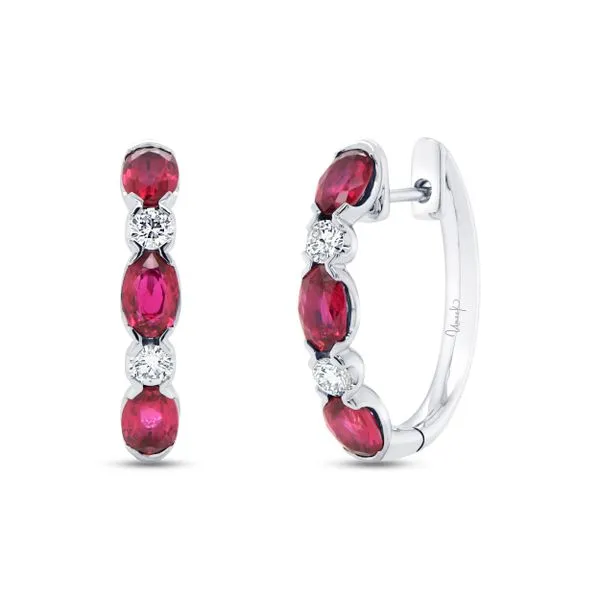 Uneek Precious Collection 1-Row Oval Ruby Huggie Earrings Diamond Source Jewelers Greenwood Village, CO