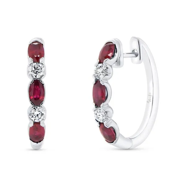 Uneek Precious Collection 1-Row Oval Ruby Huggie Earrings Diamond Source Jewelers Greenwood Village, CO