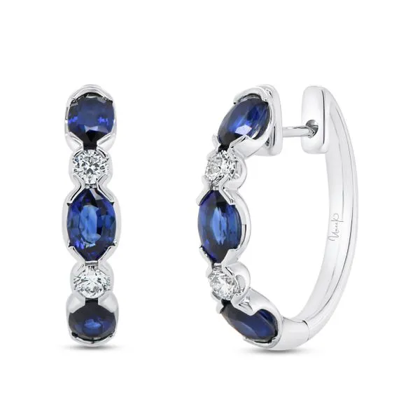 Uneek Precious Collection 1-Row Oval Blue Sapphire Huggie Earrings Diamond Source Jewelers Greenwood Village, CO