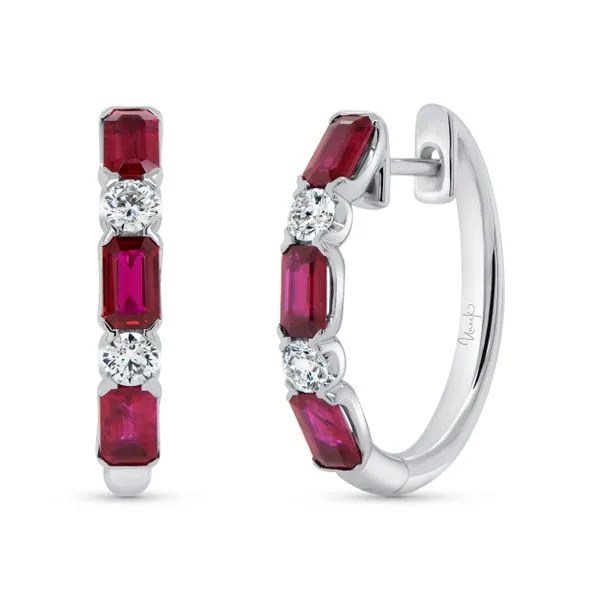 Uneek Precious Collection 1-Row Emerald Ruby Huggie Earrings Mystique Jewelers Alexandria, VA