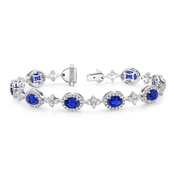 Uneek Precious Collection Halo Oval Blue Sapphire Link Bracelet Diamond Source Jewelers Greenwood Village, CO