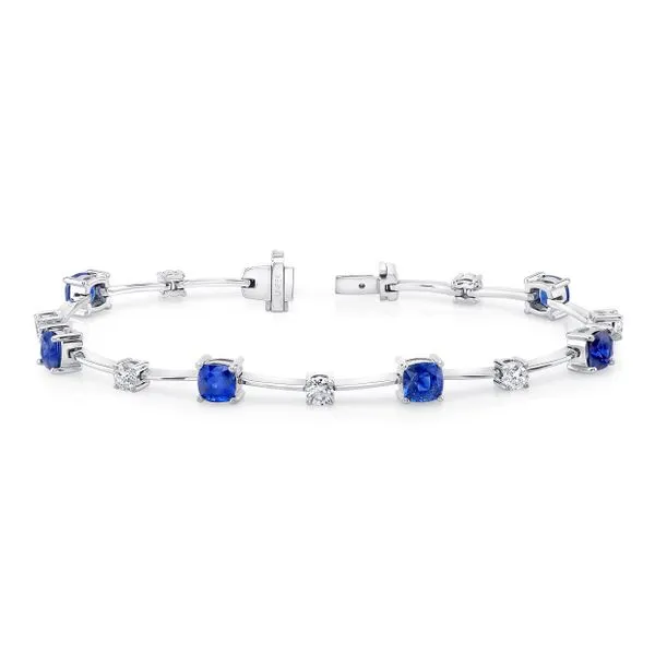 Uneek Precious Collection Cushion Blue Sapphire Link Bracelet Quest Fine Jewelers Fairfax, VA