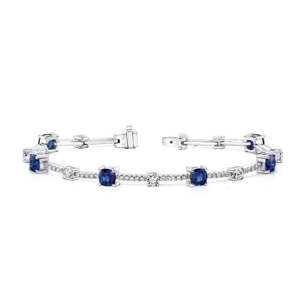 Uneek Precious Collection Cushion Blue Sapphire Link Bracelet Diamond Source Jewelers Greenwood Village, CO