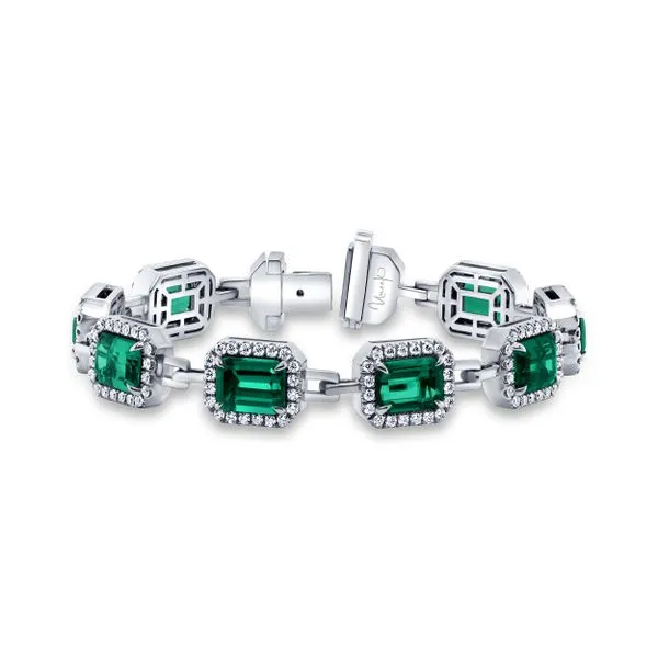 Uneek Precious Collection Halo Emerald Green Tourmaline Link Bracelet Quest Fine Jewelers Fairfax, VA