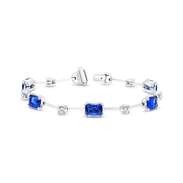 Uneek Precious Collection Cushion Blue Sapphire Link Bracelet Quest Fine Jewelers Fairfax, VA