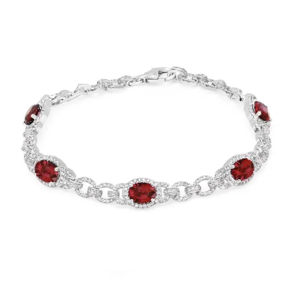 Uneek Precious Collection Halo Oval Ruby Link Bracelet Quest Fine Jewelers Fairfax, VA