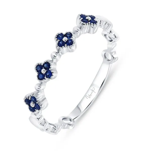 Uneek Precious Collection Floral Round Blue Sapphire Stackable Ring Diamond Source Jewelers Greenwood Village, CO