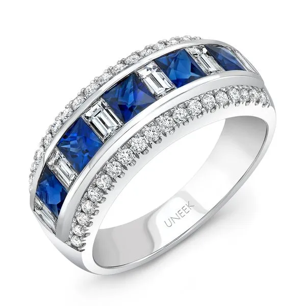 Uneek Precious Collection Round Blue Sapphire Anniversary Ring Diamond Source Jewelers Greenwood Village, CO