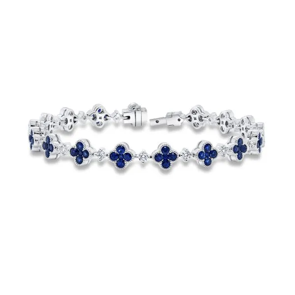 Uneek Precious Collection Clover Round Blue Sapphire Link Bracelet Diamond Source Jewelers Greenwood Village, CO