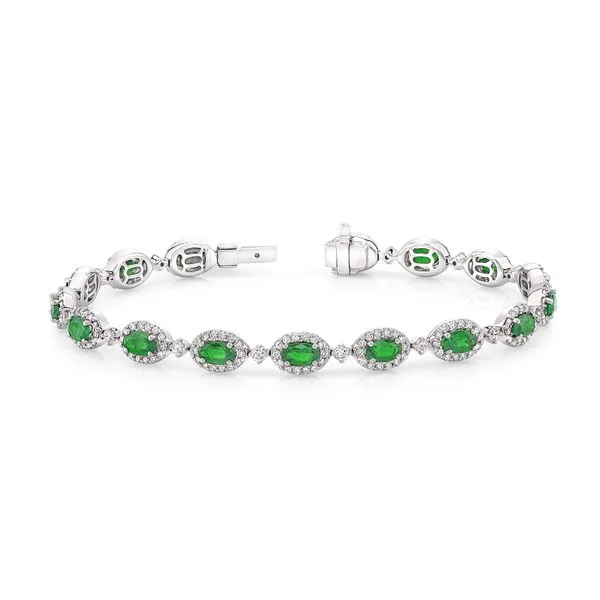 Uneek Precious Collection Halo Oval Emerald Link Bracelet Diamond Source Jewelers Greenwood Village, CO