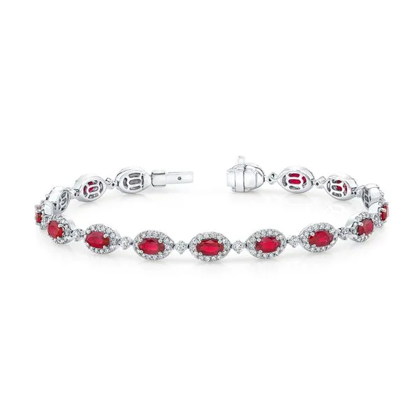 Uneek Precious Collection Halo Oval Ruby Link Bracelet Quest Fine Jewelers Fairfax, VA