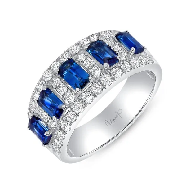 Uneek Precious Collection Emerald Blue Sapphire Anniversary Ring Quest Fine Jewelers Fairfax, VA