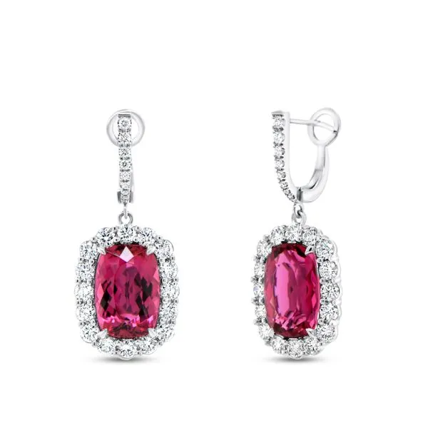 Uneek Precious Collection Cushion Rubellite Drop Earrings Quest Fine Jewelers Fairfax, VA