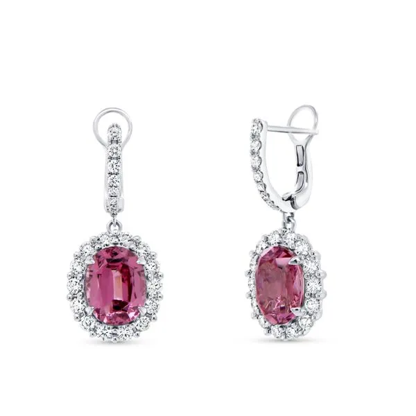 Uneek Precious Collection Halo Oval Garnet Drop Earrings Quest Fine Jewelers Fairfax, VA