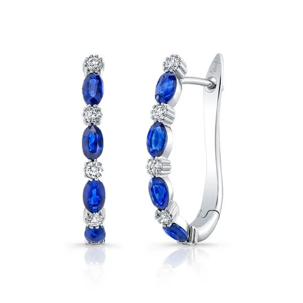 Uneek Precious Collection 1-Row Round Blue Sapphire Hoop Earrings Quest Fine Jewelers Fairfax, VA