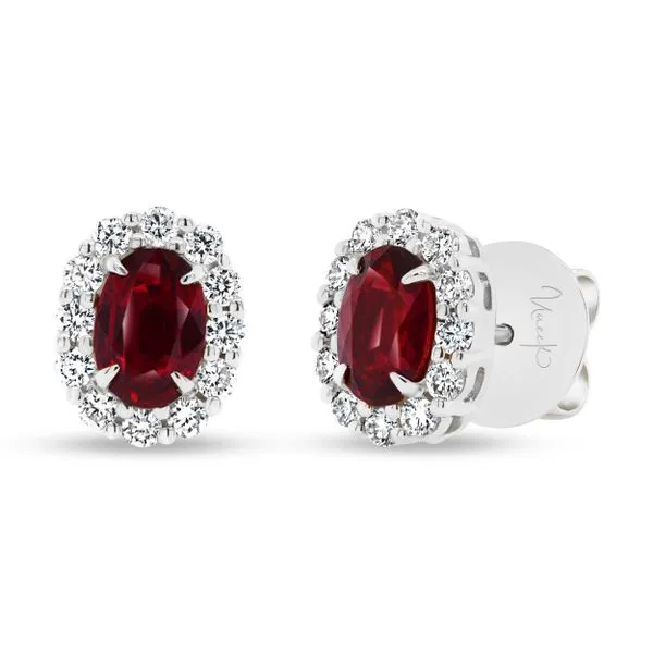 Uneek Precious Collection Halo Oval Ruby Stud Earrings Quest Fine Jewelers Fairfax, VA