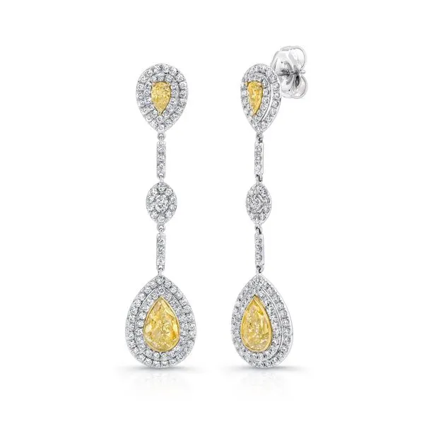 Uneek Natureal Collection Halo Pear Yellow Diamond Dangle Earrings Diamond Source Jewelers Greenwood Village, CO